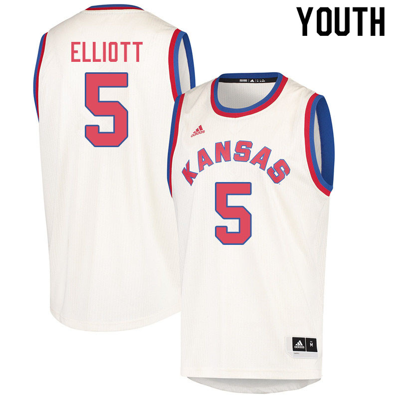 Youth #5 Elijah Elliott Kansas Jayhawks College Basketball Jerseys Sale-Cream